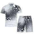 Detail of men's polo set with black and white 3D geometric honeycomb texture and drawstrings - XS / Top And Bottom / Black White Geometric Honeycomb Style (ZT187-ZK87-16)