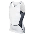 Detail of white compression sports vest with grey mesh side panels for breathability - M / White