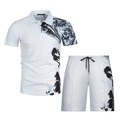 Detail of men's polo set showing 3D geometric lines and marble print on breathable fabric - XS / Top And Bottom / White Marble Pattern Style (ZT187-ZK87-15)