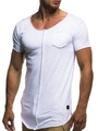 Detail eines weißen Baumwoll-T-Shirts mit vertikaler Naht, Brusttasche und Saumkante - M / Weiß