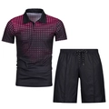 Detail of men's black polo shirt fabric texture with pink gradient dots and drawstring shorts - XS / Top And Bottom / Black Pink Dot Gradient (ZT187-ZK87-11)