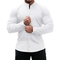 Ανδρικό λευκό πουκάμισο slim fit με μακρύ μανίκι και γιακά μάο για καθημερινή χρήση - S / Tops / Λευκό