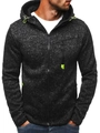 Detalle de sudadera gris con capucha, cremalleras verde neón y cordón ajustable - S / Negro y Gris