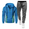 Détail du sweat à capuche gris avec fermeture éclair vert fluo et cordon de serrage - S / Bleu Et Gris Profond