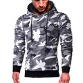 Men's camouflage hoodie with striped pleated raglan sleeves and adjustable black drawstring - Camo Light Grey