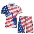 Heren zomer polo set met 3D Vrijheidsbeeld en Amerikaanse vlag sterren en strepen - XS / Amerikaanse Vlag en Vrijheidsbeeld Stijl (ZT187-ZK87-1)