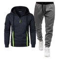 Détail du survêtement gris foncé avec fermeture éclair vert fluo et pantalon de jogging - S / Noir Et Gris Foncé