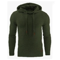 Detail of dark green waffle knit hoodie with drawstring and leather logo patch - S / Army Green