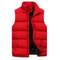 Men's casual red quilted puffer vest with stand collar and black contrast lining zip-up - Red