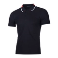 Men's black cotton polo shirt with red and white striped collar and sleeve trim - S / Black