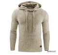 Detail of apricot jacquard knit hoodie featuring textured grid pattern and drawstring hood - S / Apricot