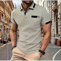 Detail of slim fit men's polo shirt with contrast collar and black chest pocket detail - S / Light Gray