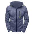Men's hooded zip-up fleece jacket in blue-white jacquard texture with neon green zipper details - S / Blue