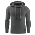 Dettaglio felpa con cappuccio grigia da uomo con tessuto jacquard e patch in pelle marrone - S / grigio scuro