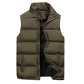 Men's casual thermal padded vest in army green with quilted design and stand collar - Army Green