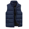 Men's navy blue quilted vest with standing collar and zipper closure on white background - Navy Blue