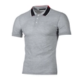 Men's slim fit light grey striped polo shirt with red and black contrast collar design - S / Light Gray