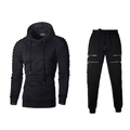 Men's black sportswear tracksuit with pleated hoodie and cargo pants with silver zippers - M / Black