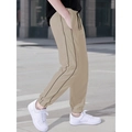 Men's khaki tactical joggers with black side stripes and adjustable drawstring waist - Khaki