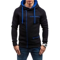 Close-up of the hooded sweatshirt showing bright blue zipper and drawcord detail - M / Black