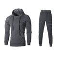 Men's dark grey hooded tracksuit set with pleated shoulder and multiple zipper details - Dark Gray