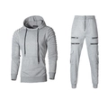 Men's grey leisure tracksuit with textured shoulder detail and utility zipper pockets - M / Light Gray
