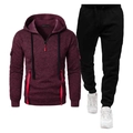 Survêtement homme rouge foncé avec sweat à capuche zippé et pantalon de jogging - S / Rouge Vin + Noir