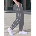 Men's grey high street joggers with double white side stripes and elastic drawstring - Dark Gray