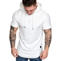 Men's slim fit white short sleeve hooded T-shirt with waffle knit texture and drawstring - M / White