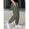 Olive green parachute jogger pants with white side stripes and drawstring waist - Army Green