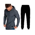 Tuta da uomo slim fit con cappuccio, maniche raglan e dettagli a strisce a coste - Grigio scuro