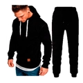 Men's athletic black hoodie and jogger pants set with a drawstring hood and side pocket - S / Black