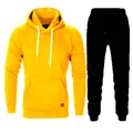 Bright yellow hooded sweatshirt and black sweatpants casual set for men outdoors - S / Yellow