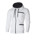Men's white zip-up hooded sweatshirt with jacquard texture and black contrast drawstrings - M / White