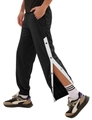 Men's loose athletic pants with side snap buttons and stylish white contrast stripes - S / Black