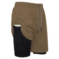 Detailansicht der 2-in-1 Laufshorts mit atmungsaktivem Mesh und versteckter Handytasche - L / Khaki