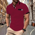 Detail of slim-fit burgundy polo shirt featuring color-block cuffs and white buttons - S / Burgundy