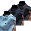Dreiteiliges Set Herren-Poloshirts aus Eisseiden-Mesh in Hellblau, Navy und Dunkelgrau - S / Hellblau, Marineblau und Dunkelgrau