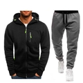 Dettaglio della tuta da uomo con cerniera verde fluorescente e pantaloni da jogging slim - Nero e Grigio Scuro