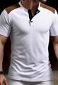 Detail of white Henley shirt featuring breathable mesh texture and contrast collar - S / White