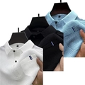 Herren Poloshirts aus Mesh-Eisseide in Schwarz, Weiß und Blau mit Waffelstruktur - S / Weiß, Schwarz und Hellblau
