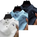 Premium-Eisenseiden-Mesh-Poloshirts für Herren in Weiß, Hellblau und Dunkelblau-Waffeloptik - S / Weiß, Hellblau und Marineblau