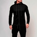 Men's slim fit hooded tracksuit in black featuring ribbed details and zipper closure - M / Black