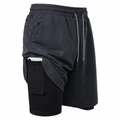 Detail der 2-in-1 Laufshorts mit versteckter Handytasche am schwarzen Innenfutter - S / Dunkelgrau