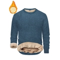 Men's navy blue stand collar zip hoodie featuring a warm beige fleece lining interior - Denim Blue