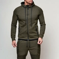 Men's outdoor sports casual tracksuit set in army green with ribbed sleeve stitching - M / Army Green