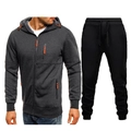 Men's two-piece sports tracksuit with grey hooded zip jacket and black sweatpants - M / Dark Grey with Black
