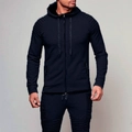 Ensemble de sport bleu marine pour homme avec sweat à capuche et détails côtelés - Bleu Marine