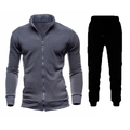 Heren sportpak bestaande uit een grijs vest met rits en zwarte sportieve broek - M / donkergrijs