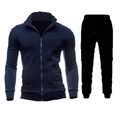 Heren sportset met effen trainingsjack met rits en opstaande kraag en een slanke joggingbroek - M / Marineblauw